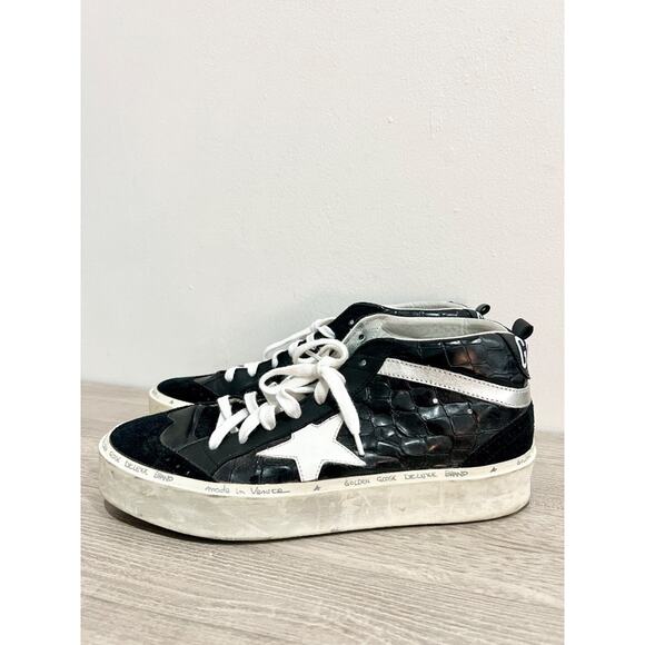 Golden Goose Deluxe Brand w/Alligator Skin Mid Top Sneakers Black & White EU 40 - Picture 1 of 6